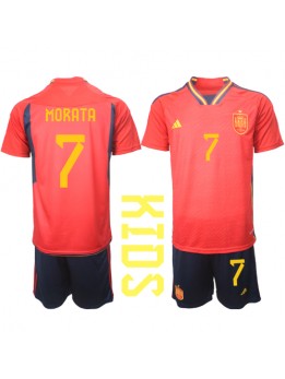 Spanien Alvaro Morata #7 Heimtrikotsatz für Kinder WM 2022 Kurzarm (+ Kurze Hosen)